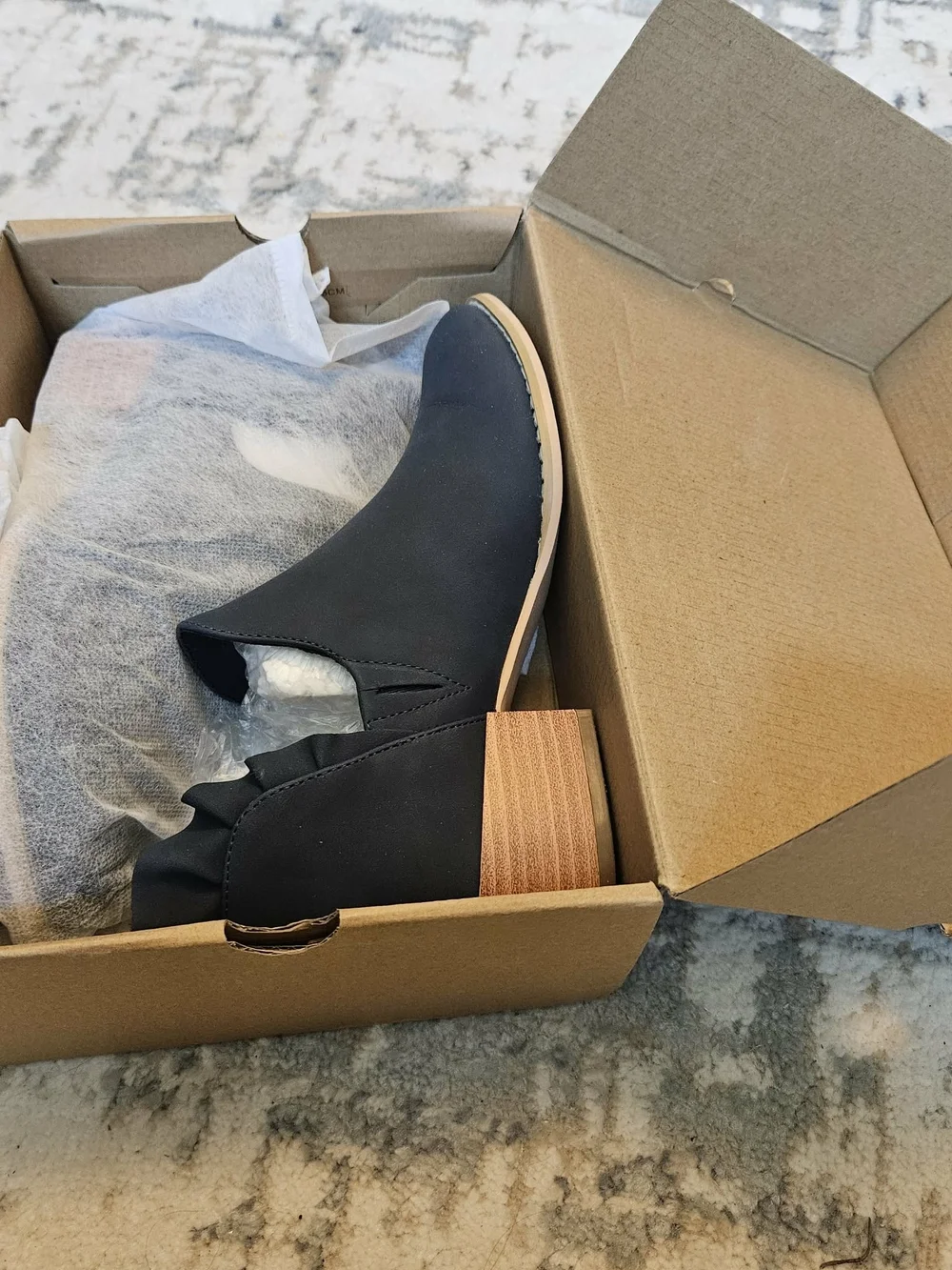 Navy Ruffle-Back Ankle Booties - Women